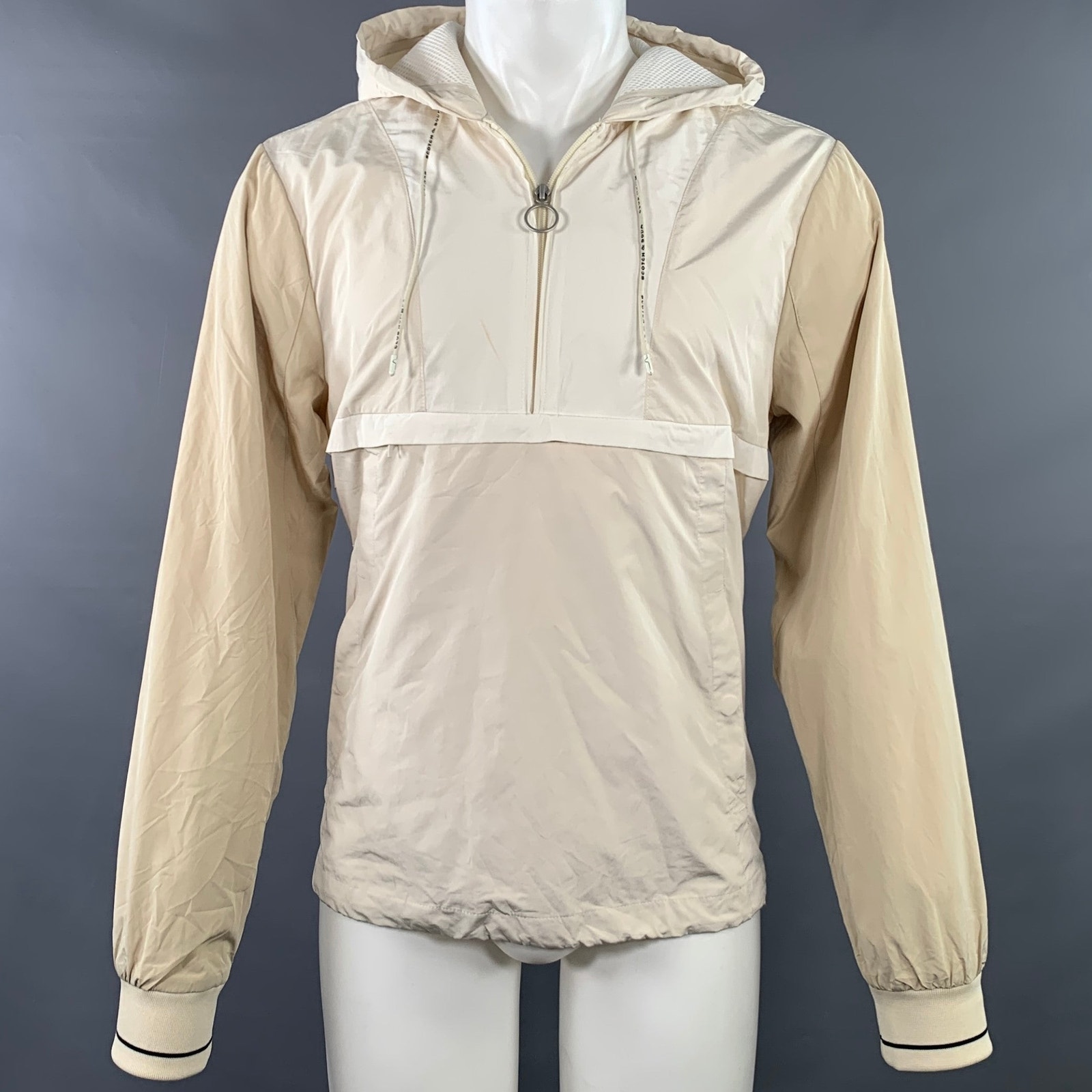 Scotch And Soda Size L Cream Tan Color Block Polyester Blend Hooded Jacket